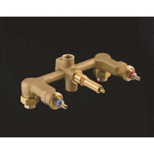 Kohler K-303-K-NA Widespread 1/2 in. Ceramic In-Wall 3-Handle Valve System with Integral Diverter and 8 in. Centers Brass