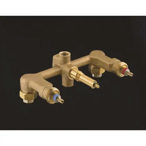 Widespread 1/2 in. Ceramic In-Wall 3-Handle Valve System with Integral Diverter and 8 in. Centers Brass