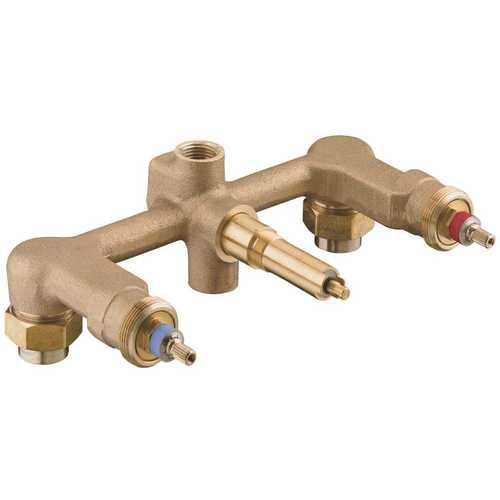 Kohler K-303-K-NA Widespread 1/2 in. Ceramic In-Wall 3-Handle Valve System with Integral Diverter and 8 in. Centers Brass