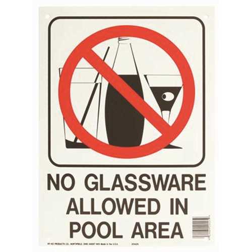 Water Safety No Glassware Allowed in Pool Sign