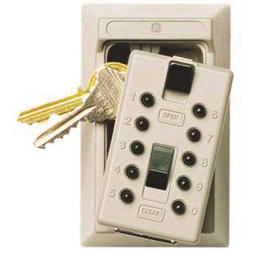 Mounted 5-Key Box with Pushbutton Combination Lock, Clay