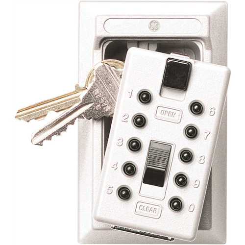 Mounted 5-Key Box with Pushbutton Combination Lock, White