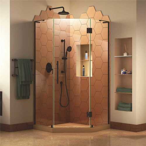 Prism Plus 40 in. D x 40 in. W x 72 in. H Semi-Frameless Neo-Angle Hinged Shower Enclosure in Satin Black