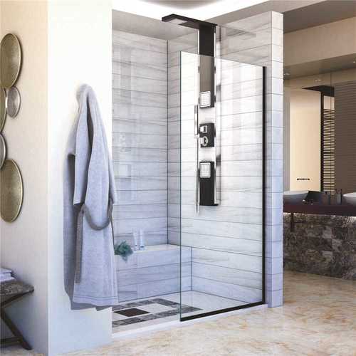 Linea 34 in. x 72 in. Semi-Frameless Fixed Shower Door in Satin Black without Handle