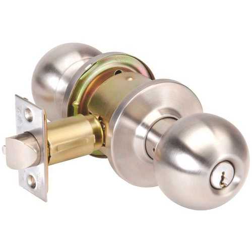 Grade 2 Satin Stainless Cylindrical Knob Lockset Entrance Function Stainless Steel