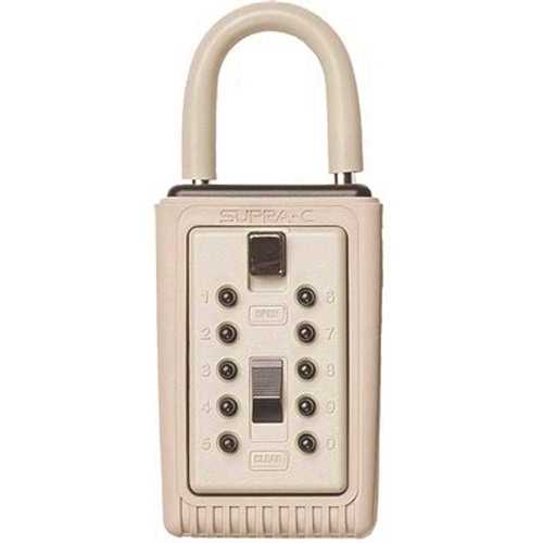 Portable 3-Key Box with Pushbutton Combination Lock, Gray