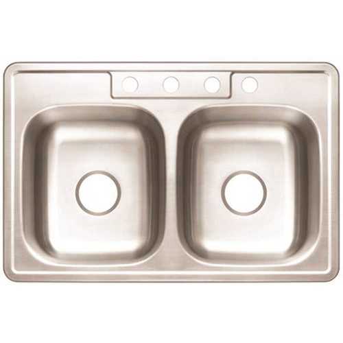 Drop-In Stainless Steel Kitchen Sink 33 in. 4-Hole Double Bowl Kitchen Sink with Brush Finish