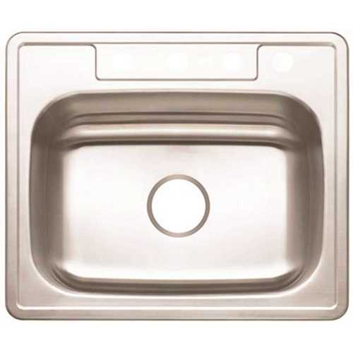 Drop-In Stainless Steel Kitchen Sink 25 in. 4-Hole Single Bowl Kitchen Sink with Brush Finish