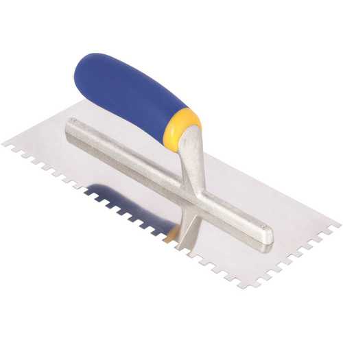 QEP 49915Q 11 in. x 1/4 in. x 1/4 in. Square-Notch Stainless Steel Flooring Trowel with Comfort Grip