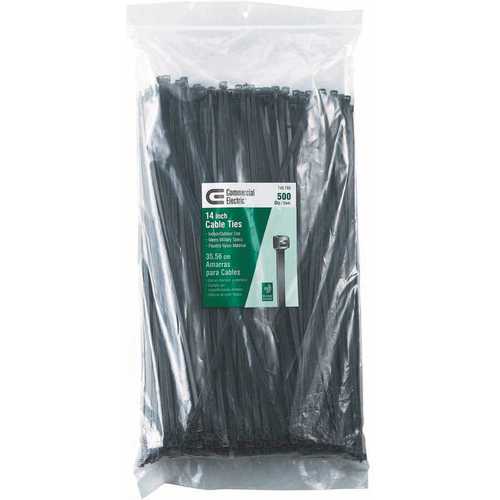 Commercial Electric HT-4.8X360-500PK 14 in. Cable Ties in Black - pack of 500