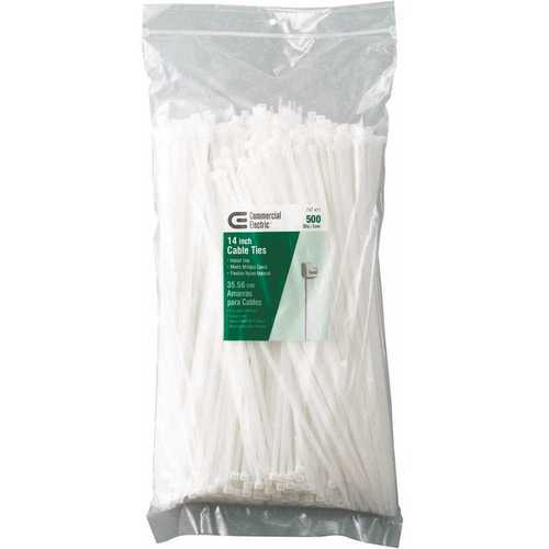 Commercial Electric HT-4.8X360-500PK 14 in. Cable Ties in Natural - pack of 500