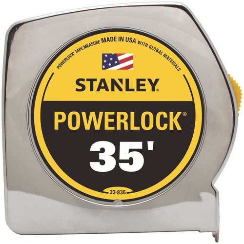 Stanley 33-835T Measuring Tape, 35 ft L Blade, 1 in W Blade, Steel Blade, ABS Case, Chrome Case