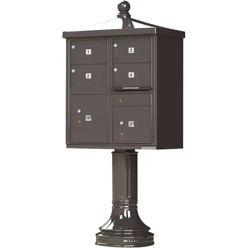 1570 Series 4-Large Mailboxes, 1-Outgoing, 2-Parcel Lockers, Vital Cluster Mailbox with Vogue Traditional Accessories Dark Bronze Pebble