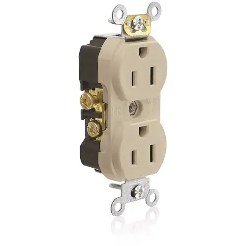 15 Amp Commercial Grade Tamper Resistant Side Wired Self Grounding Duplex Outlet, Ivory