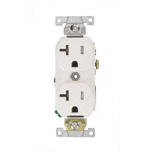Leviton TCR20-W 20 Amp Commercial Grade Tamper Resistant Side Wired Self Grounding Duplex Outlet, White