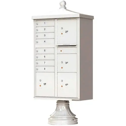 1570 Series 8-Mailboxes, 1-Outgoing, 4-Parcel Lockers, Vital Cluster Box Unit with Vogue Traditional Accessories Postal Gray