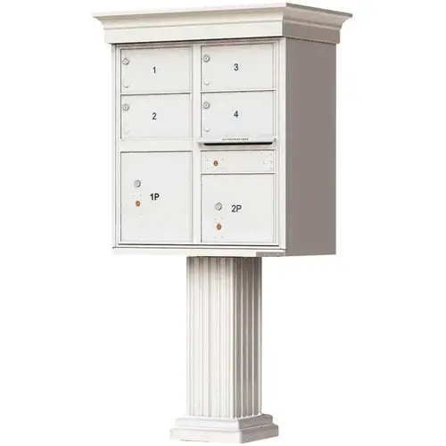 1570 Series 4-Large Mailboxes, 1-Outgoing, 2-Parcel Lockers, Vital Cluster Box Unit with Vogue Traditional Accessories Postal Gray