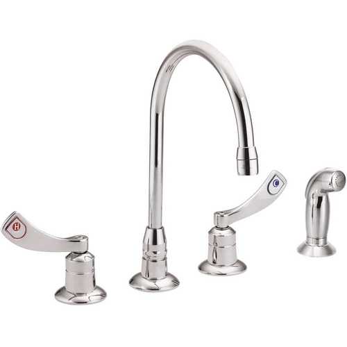 Commercial 2-Handle 8 in. Widespread Kitchen Faucet with Sprayer and Wristblade Handles in Chrome