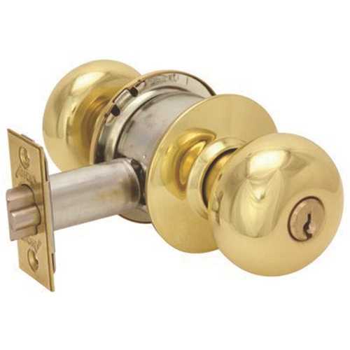 US3 2-3/4 in. Store Room Keyed Door Knob Lock Polished Brass