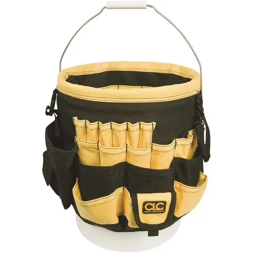 Tool Works Series Bucket Tool Organizer, 61-Compartment, Rip-Stop Fabric, Black/Yellow