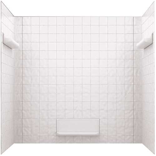 32 in. x 60 in. x 59.6 in. Square Tile Easy Up Adhesive Alcove Tub Surround in White