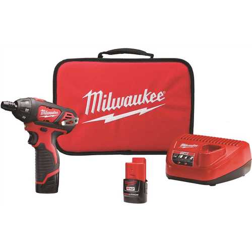 Milwaukee 2401-22 M12 12-Volt Lithium-Ion Cordless 1/4 in. Hex Screwdriver Kit with Two 1.5Ah Batteries, Charger and Tool Bag