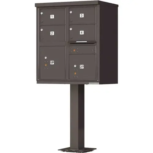 1570 Series 4-Large Mailboxes, 1-Outgoing Compartment, 2-Parcel Lockers, Vital Cluster Box Unit Dark Bronze Pebble