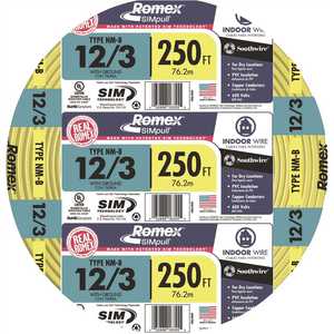 Southwire 63947655 250 Ft. 12/3 Solid Romex SIMpull CU NM-B W/G Wire