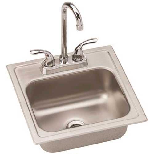 Elkay DSEP1515C Dayton All-in-One Drop-In Stainless Steel 15 in. 2-Hole Single Bowl Bar Sink with Faucet and Drain