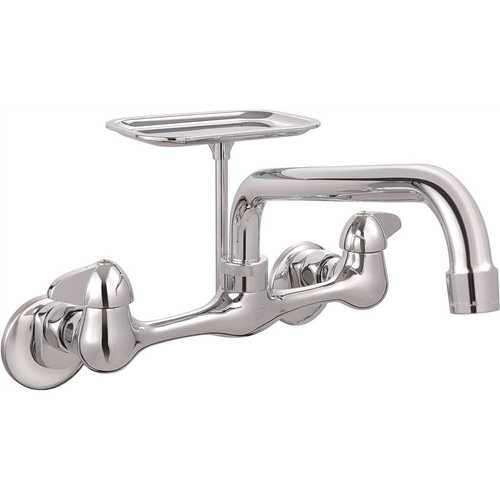 Bayview 2-Handle Wall-Mounted Kitchen Faucet with Soap Tray in Chrome Polished Chrome