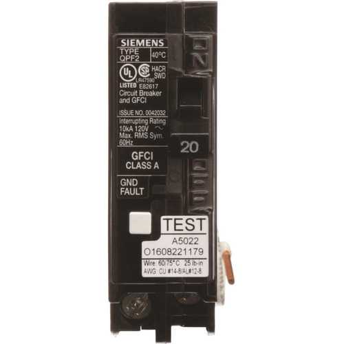 SIEMENS QF120A Self-Testing GFCI Circuit Breaker | 20 Amp, 1-Pole, 120 Volt, Plug-In | For Kitchens, Bathrooms, Spas