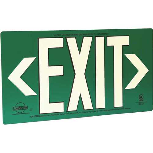 LumAware EG-EXIT-M-GRB Green Metal Aluminum Energy-Free Photoluminescent UL924 Emergency Exit Sign with LED Lighting Compliant