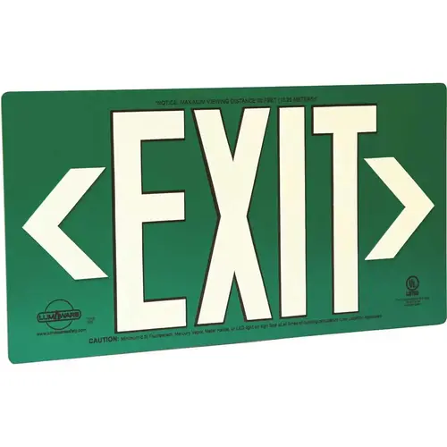 Green Metal Aluminum Energy-Free Photoluminescent UL924 Emergency Exit Sign with LED Lighting Compliant