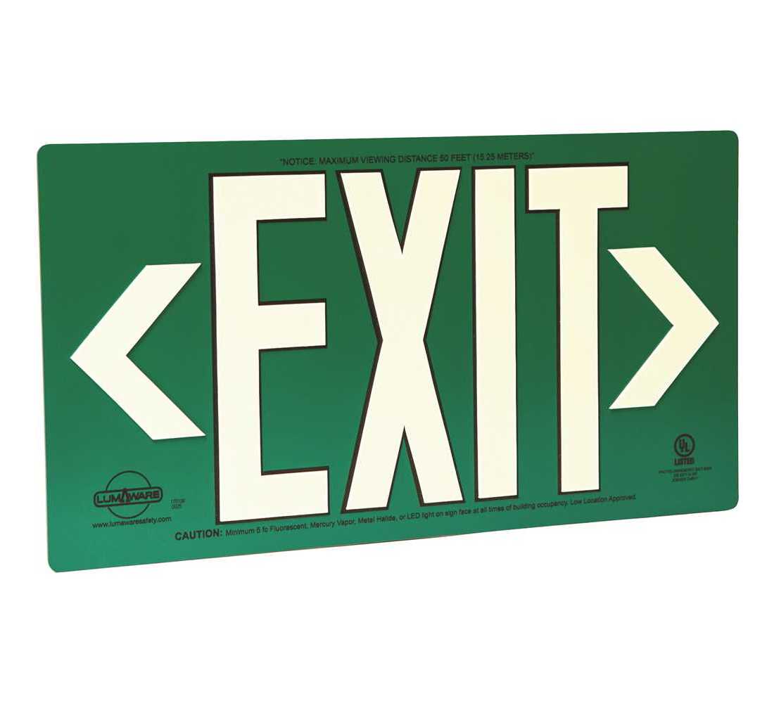 Lumaware Eg Exit M Grb Green Metal Aluminum Energy Free Photoluminescent Ul924 Emergency Exit Sign With Led Lighting Compliant