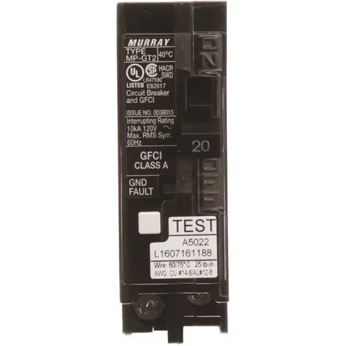 20 Amp Single-Pole Type MP-GT2 GFCI Circuit Breaker