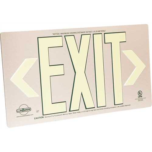 LumAware EG-EXIT-M-BA Brushed Metal Aluminum Energy-Free Photoluminescent UL Listed Emergency Exit Sign with LED Lighting Compliant Green