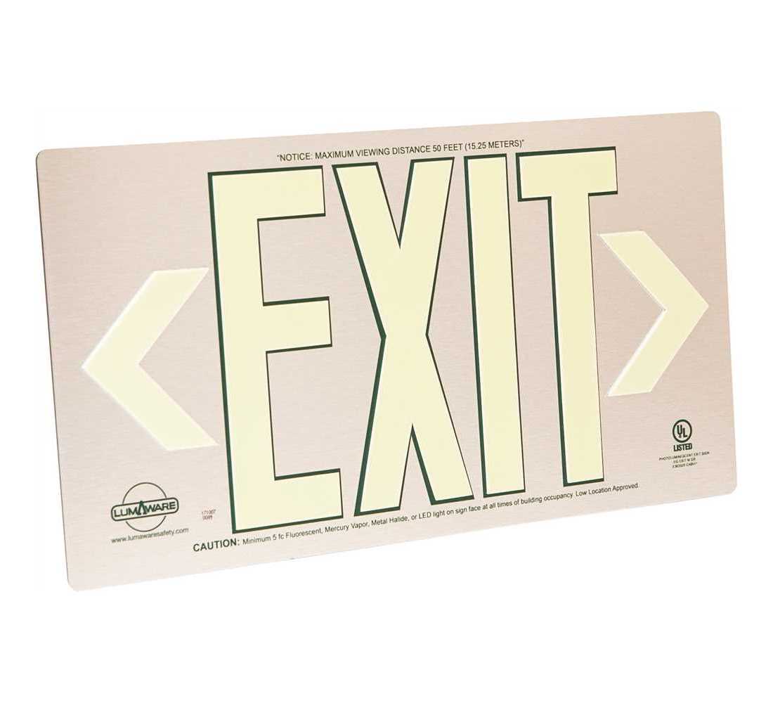 Lumaware Eg Exit M Ba Brushed Metal Aluminum Energy Free Photoluminescent Ul Listed Emergency Exit Sign With Led Lighting Compliant Green