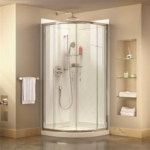 Prime 36 in. x 36 in. x 76.75 in. H Corner Framed Sliding Shower Enclosure in Chrome with Base and Back Walls