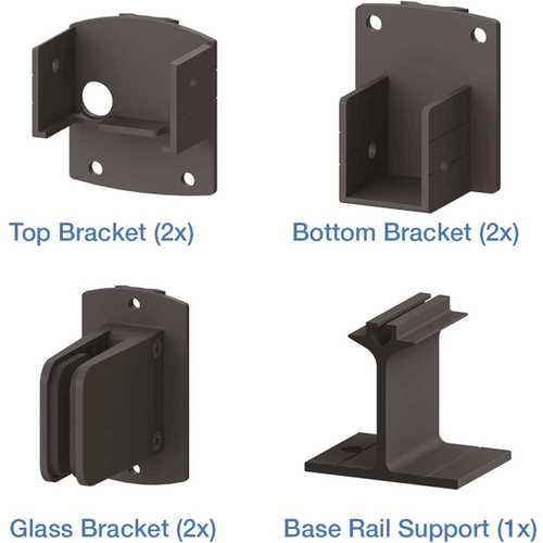 AquatinePLUS 0.25 in. x 45 in. x 4 ft. Black Aluminum Pool Fence Rail Glass Bracket Kit