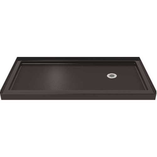 SlimLine 34 in. D x 60 in. W Single Threshold Shower Base in Black Color with Right Hand Drain
