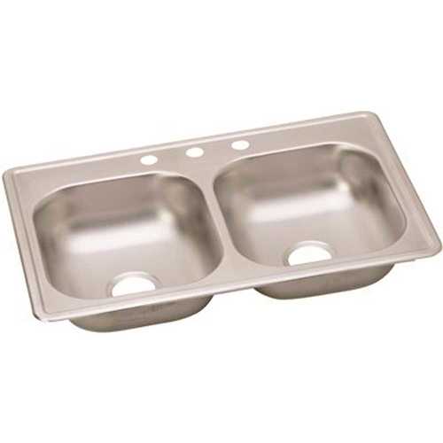 Kingsford Drop-In Stainless Steel 33 in. x 22 in. x 6-1/16 in. Double Basin Kitchen Sink Satin
