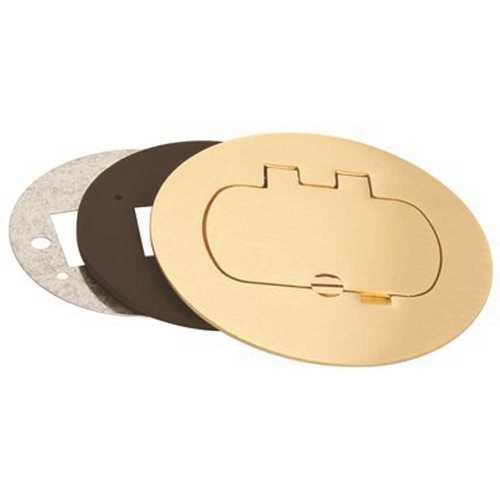 Single Door Round Duplex and GFCI Floor Box Cover Brass