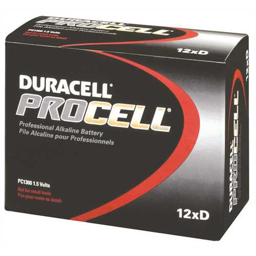 Procell 004133311340 Battery, 1.5 V Battery, 14 mAh, D Battery, Alkaline, Manganese Dioxide - pack of 12