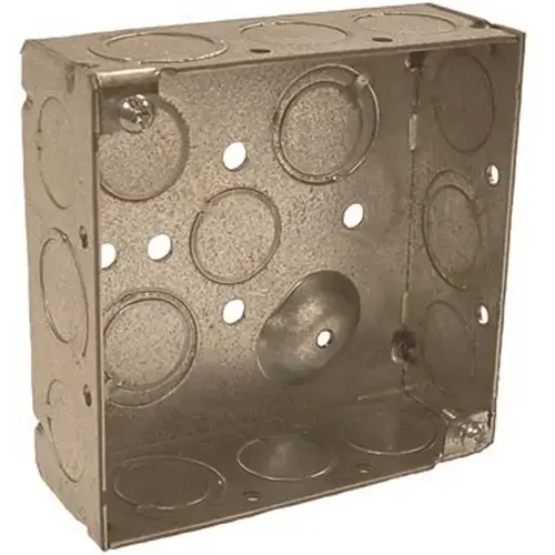 4 in. Square Box Welded 1-1/2 in. Deep with Ten 1/2 in. KO and Six TKO's Raised Ground Gray