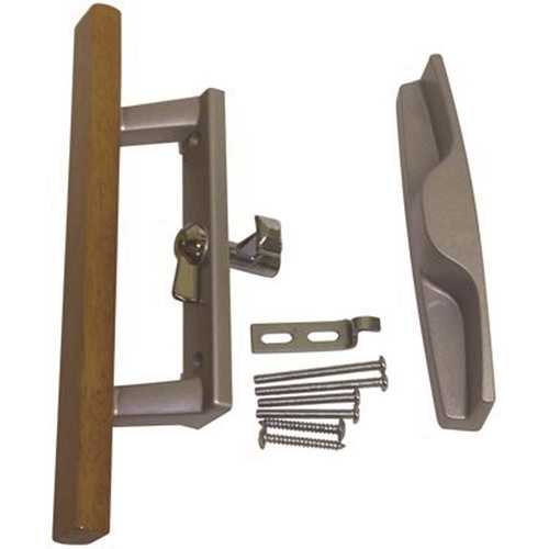 3-15/16 in. Hole Centers Sliding Patio Glass Door Handle Set Gray