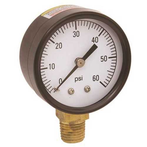 Pressure Gauge, 0 to 60 psi, 2 in. Face