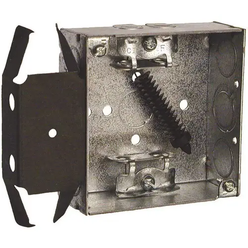 4 in. Welded Square Electrical Box with AC/MC Flex Clamps and Bracket Gray