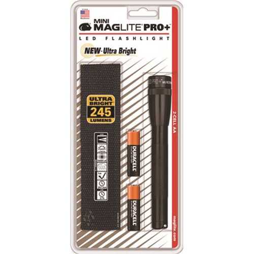 Mini Maglite Pro Plus LED Flashlight Uses 2 AA Batteries Holster Pack in Black