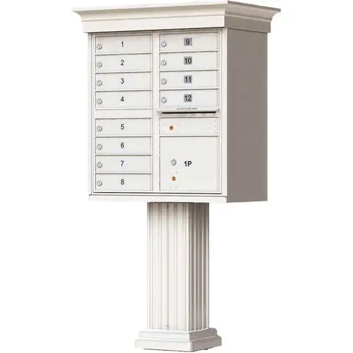 12-Mailboxes 1-Parcel Locker 1-Outgoing Pedestal Mount Cluster Box Unit Postal Gray