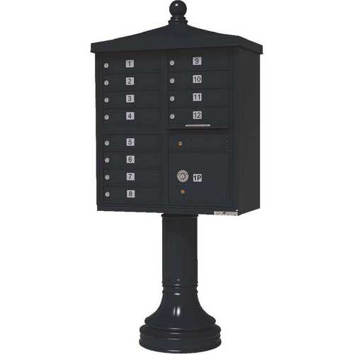 Vital Series 12-Mailboxes 1-Parcel Locker 1-Outgoing Pedestal Mount Cluster Box Unit Black Powder Coat